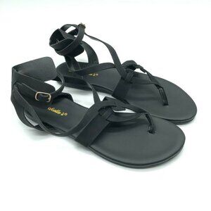Breckelles Womens Sandals Strappy Ankle Strap Faux Leather Buckle Black 8.5